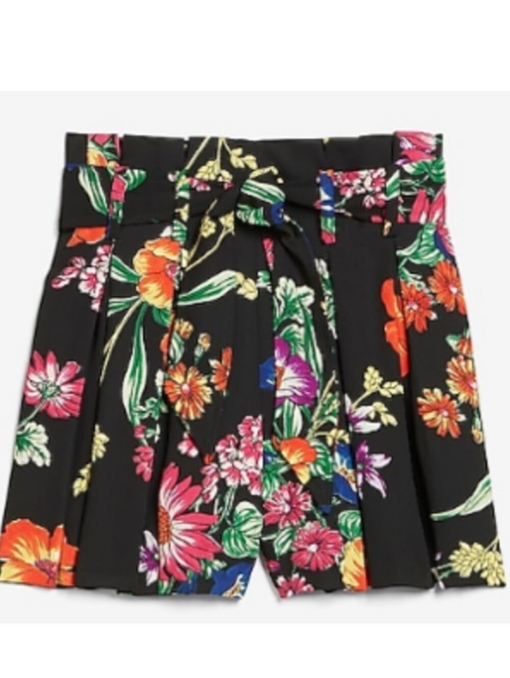 Express Black Floral Paperbag Waist Shorts - Picture 3 of 10